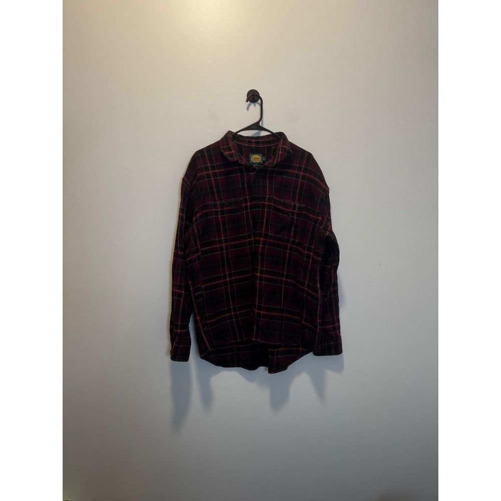 Vintage Cabela's Flannel Shirt XL Mens Burgundy Plaid Cotton Button Down 90-2299
